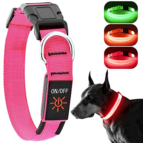 KOSKILL Leuchthalsband Hund Wiederaufladbare USB LED Hundehalsband Wasserdichtes Leuchtendes Hunde Halsband Einstellbare Super Helle für Kleine Mittlere Große Hunde (Rosa, L)