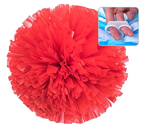 Egurs 2 Stück Cheerleader Pom Poms mit Ring Cheerleader Pompons Handblumen Round Tanz Cheer Poms für Kinder Erwachsene Sportwettbewerb Urlaub Feiern Tanzparty Team Geist rot L=35CM