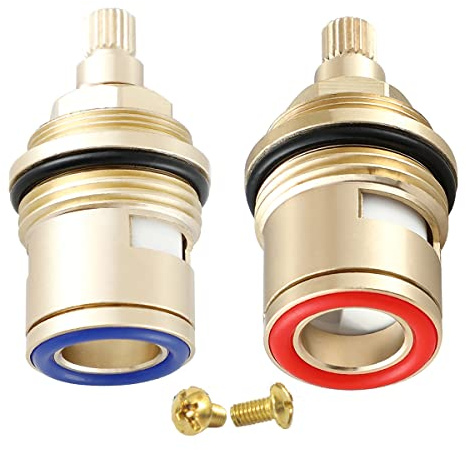 Tap Cartridge Valve 3/4'' Pair Faucet Ceramic Valve 53MM 20 Teeth Brass | Bathroom Basin Ceramic Disc Cartridge Replacement 2PCS Hot and Cold Tap Inner Faucet Valve Quarter Turn Mixer