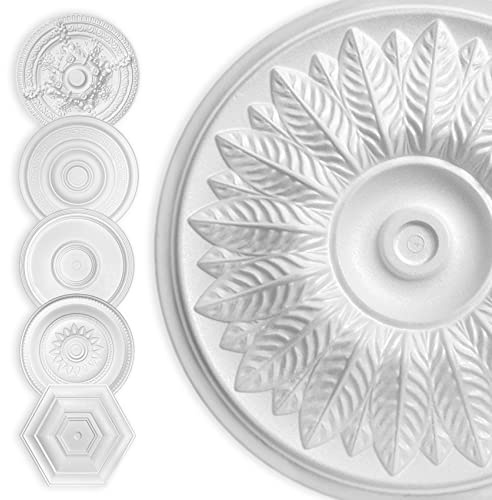 HEXIM Stuckrosette Styropor EPS weiß, Deckenrosette rund & eckig, Innendekor für Decke & Wand, Stuckrosette Lampe Wanddekoration Schlafzimmer Barock (40x40 cm Tabakpflanze)