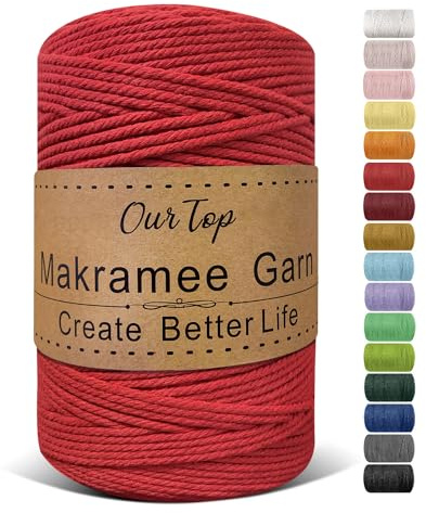 OurTop Premium Makramee Garn Rot, 3mm x 300m Macrame Cord Makramee Schnur Makramee Kordel, Garn für DIY Handwerk, Weben Dekoration, Hängepflanze Pflanze Aufhänger