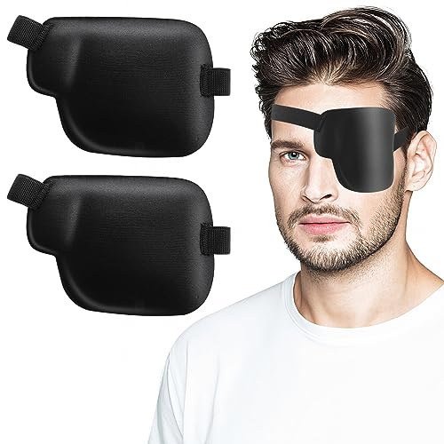 Bewudy 2 toppe per gli occhi per adulti e bambini, benda per occhi 3D, nera, regolabile, per occhio pigro, ambliopia, strabismo e dopo l'intervento chirurgico (occhio sinistro)