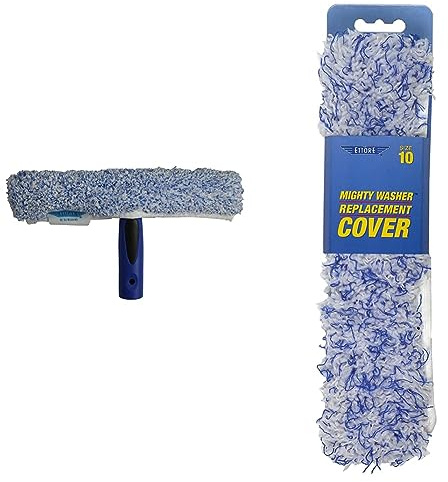Ettore 63010 ProGrip Window Washer Scrubber, 10-Inch,blue & 52010 Mighty Window Washer Replacement Cover, 10-Inch