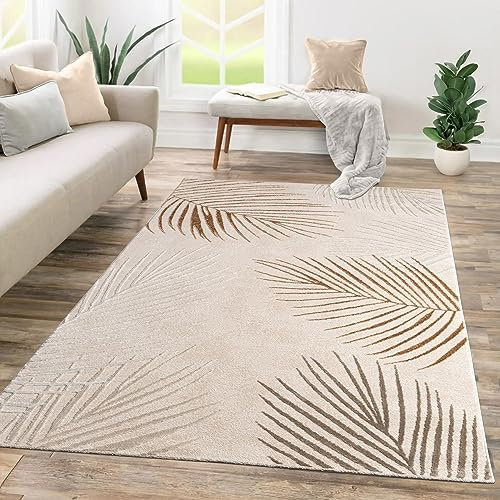 TT Home Tapis Pile Courte Chambre Adulte Salon Motif Geometrique 3D Abstrait, Couleur:Beige Ocre, Dimension:160x230 cm