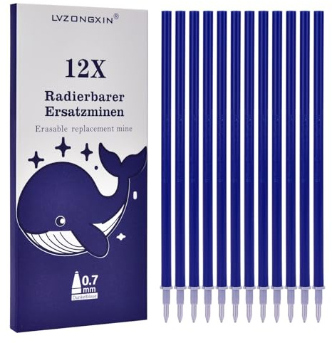 Radierbare Ersatzminen Kompatibel Mit Legami | [ DunkelBlau, 12er], Spitze 0,7mm,Höhe 13 cm, Radierbare Tintenrolle