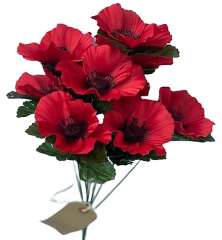 Corsage Creations Red Poppy Bush | Artificial Poppy Flowers with 9 Vibrant Heads | Perfect for Bouquets, Centerpieces, Wreaths & DIY Floral Arrangements | Long-Lasting, Realistic Design (40cm)