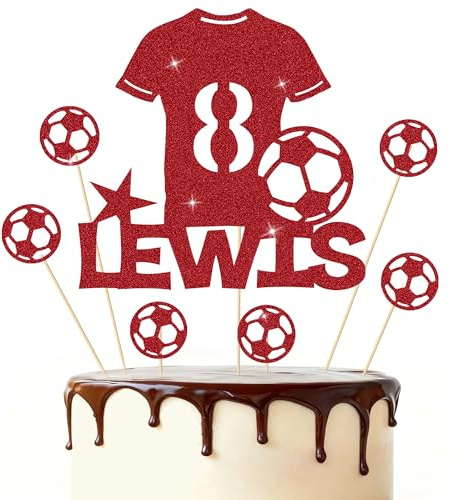 Football Cake Topper Personalised Birthday Cake Decorations Football Gifts for Kids Boys Men Husband Daddy Grandpa Football Lovers Cake Toppers (Red)