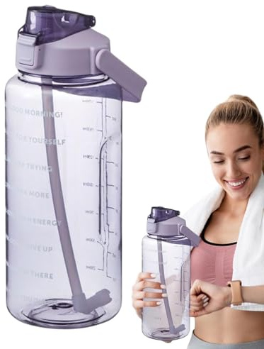 Xeihuul Botella de agua motivadora de 2 litros con marcador de tiempo, botella deportiva con pajita para fitness, deportes, exteriores, ciclismo, escuela