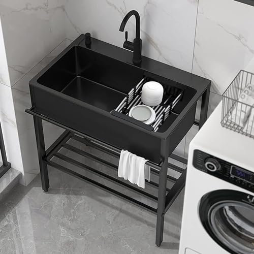 Generico Cucina lavelloLavello da Esterno in Acciaio Inossidabile Nero, Lavello da Giardino Esterno Lavabo da Ristorante con Scolapiatti E Rubinetto, Lavelli Commerciali, per Cucina, Ristorante, Gara