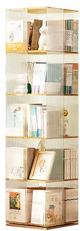 360° drehbares Bücherregal, drehbarer Bücherregalturm, schwenkbares Bücherregal aus Bambus, Aufbewahrungsregal, stehende Regale, vertikaler Bücherregalturm, klares Acryl, klar, 3 Ebenen (Streifen, 5 E