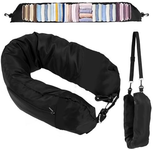 HSLXBY Coussin de Voyage a Remplir, Coussin Voyage a Remplir en Forme de U (Noir Brillant)