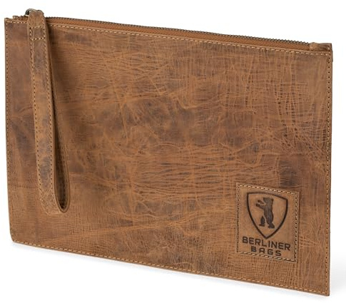Berliner Bags Dokumentenmappe Dirk Vintage, Aktenmappe aus Leder | Dokumentenordner für Reisepass, Fahrkarten, Stifte, für Damen und Herren - Braun