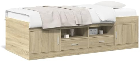 Faroom Tagesbett mit Stauraum, Schlafcouch mit 2 Schubladen und Lattenrost, Tagesbett Holz,Einzelbett 100 x 200 cm, Funktionsbett Stauraumbett, Jugendbett Kinderbett Sonoma Eiche