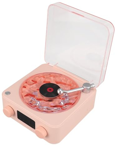 Haut-Parleur BT 3 en 1, Petit Haut-Parleur Stéréo sans Fil Multifonction avec Veilleuse et Affichage de L'heure, Style Tourne-Disque, Radio, Son Machine à Bruit Blanc (Peach)