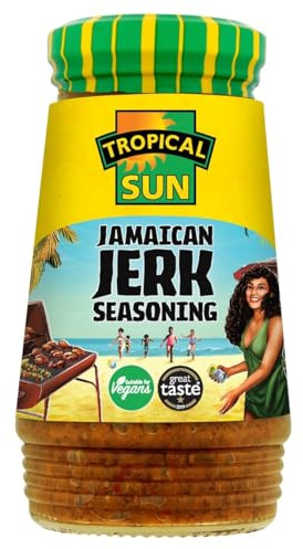 Tropical Sun Jamaican Jerk Seasoning, 280g, Spicy Aroma, Hot Peppers, Pimento, Thyme, Authentic Caribbean Recipe, Vegan (1 Pack)