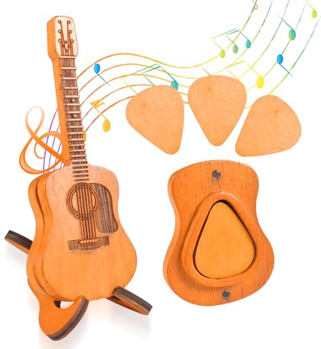 Boîte de Médiators en Bois pour Guitare Acoustique, Médiator de guitare acoustique en bois avec 3 médiators et support,Médiators de Guitare avec Support Pour Basse éLectrique, Guitare