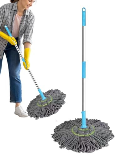 Fregona de limpieza de suelos duros | Mopa ajustable 2 en 1 para limpiar bañeras, exteriores de inodoros, tela de fibra fina de 360 grados, trapeador deshidratado autorroscante para limpiar paredes