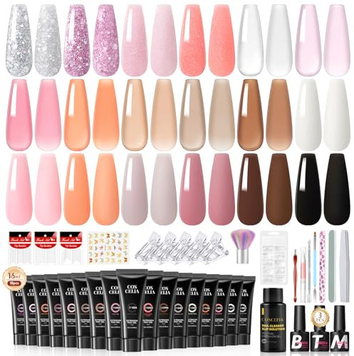 COSCELIA Poly Nail Gel Starter Set 40PCS, 18 Farben Poly Nail Extension Nagelverlängerung Set Nagelgel Set Gelnägel Starterset Gelnägel Set Starterset Maniküre Komplette Nägel Selber Machen