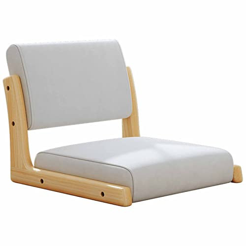 Tatami-Stuhl im japanischen Stil mit Rückenstütze tragbarer Holzbodensitz für Wohnzimmer Balkon Einzelsitzkissen in Rauchgrau (48 x 45 x 36 cm)