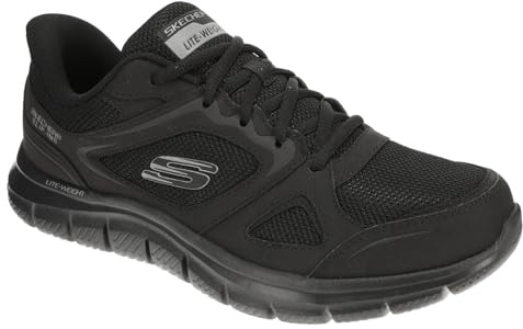 Skechers herr Track Ezral handsfree Slip-inSneaker, Svart läder nät PU, 42 EU