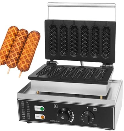 pealiritansemen Machine À Hot-Dogs pour Muffins, Machine À Hot-Dogs Commerciale, 6 Gaufriers Antiadhésifs, pour Corn-Dogs, Gaufres À Saucisses pour Muffins, Temps De Chauffe/Température Réglables