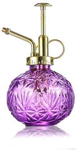KoGiio Glass Plant Mister 240ML, Vintage Spray Bottle, Fine Mist Garden Flower Sprayer Small Decorative Spritzer Watering Can for Indoor Outdoor Succulent House Plant Purple+Gold nozzle