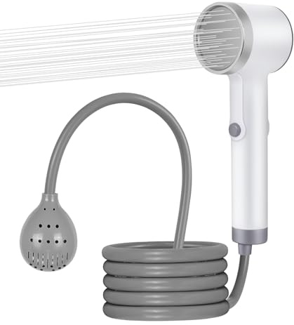 Portable Shower for Camping, Rechargeable Outdoor Shower Pump with Steady Stream, Battery Powered Handheld Shower, Pumps Water from Bucket with 1~2 hours runtime, Travel & Backpacking Essentials