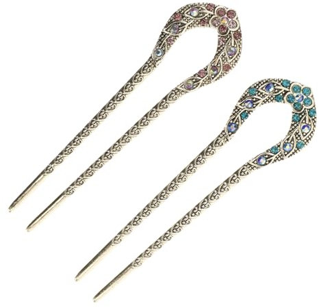 minkissy Vintage Haarstab 2 Stück Doppelzinkige Haarnadel Mit Kristall Strass Legierung Für Damen Partys Bankette Haarschmuck