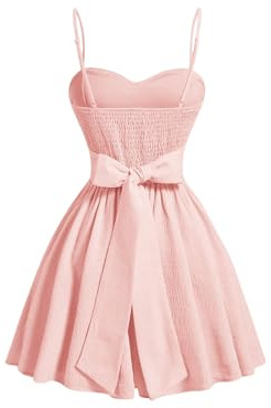 GORGLITTER Women's Bow Tie Back A Line Swing Short Cami Dress Flared Flowy Smocked Cocktail Sundress