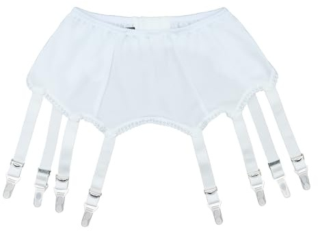Luxallacki 8-rem retro strumpebandshållare metallklämmor lår strumphållare lyxiga strumpeband underkläder, Vitt, L