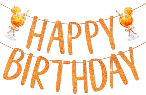 MEJOSER Aperol Deko Happy Birthday Girlande Geburtstag Banner Glitzer Orange Geburtstagsdeko Frauen Männer Wand Fenster Garten Sommer Strandparty Hawaii Party