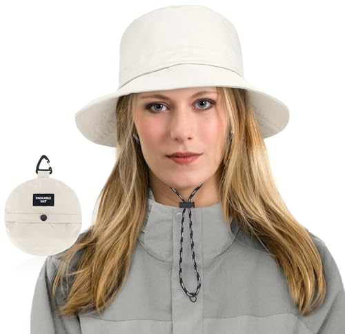 beifon Sonnenhut Damen UV-Schutz, Regenhut Damen Wasserdicht Schnelltrocknend, Fischerhut Herren Damen Faltbar Tragbar Anglerhut, Bucket Hat Sommerhut (DE/NL/SE/PL, Numerisch, 53, 59, 1 weiß C)