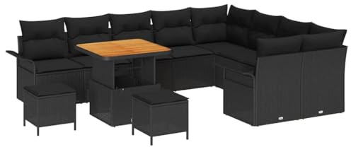 vidaXL 12 delars trädgårdsoff set med kuddar svart poly rattan modulär design justerbara fötter bekvämt och hållbart för patios trädgårdar utomhus 4-sits patio sittmöbler love seat