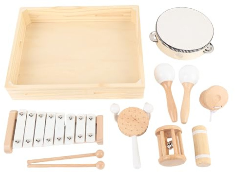 Alomejor Holzkinder Musikinstrumente Set Bildungsmusikspielzeug für , Inspirierende Musikalische Talente für Tanzaufführungen und Musiklernen - Basswood -Sperrholz und Eisen, Ideal für Kleinkinder