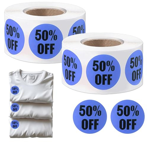 MFCGHXR Etiquetas Adhesivas promocionales Rebajas Productos - Pack 5 Rollos - 25mm Azul - Pegatinas Descuento 50% Autoadhesivas - Señalización Ofertas Tiendas almacenes comercios