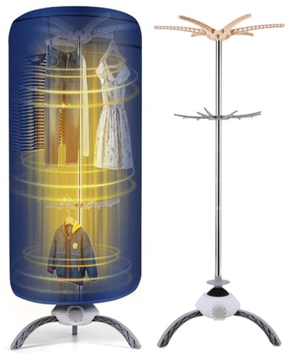 LengSuaa 900W Portable Electric Clothes Dryer, Heated Clothes Airer Drying Pod, 12KG Capacity Indoor Folding Airer with Cover for Home, Apartment, and Travel, Blue