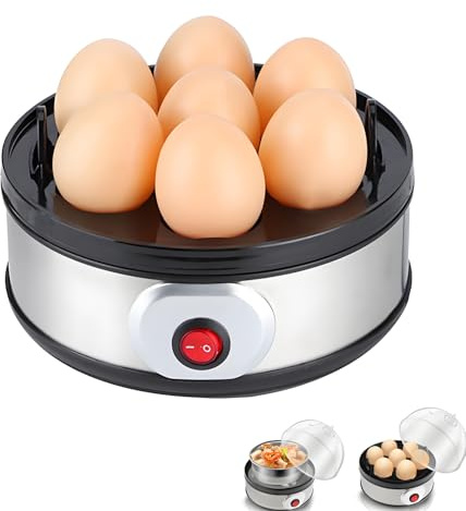 Cocedor de huevos, 7 huevos fáciles de pelar, hervidor de huevos, apagado automático, elige el grado de cocción según la cantidad de agua añadida, incluye taza medidora y rejilla de cocción