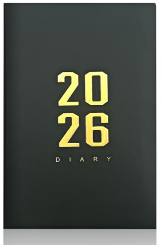 Kalender 2026 Buchkalender A5 1 Tag eine Seite, 12-Monate Terminplaner (Jan.2026-Dez.2026), Wochenplaner 2026 1 Woche 2 Seiten mit Stifthalter, Schwarz