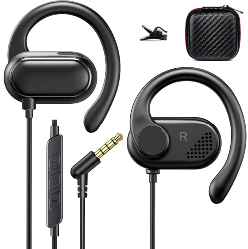 ACANDYA Wired 3.5mm Earbuds Over Ear Headphones Open Ear Sport Gym Headset | for iPod/MP3 Laptop for iPhone 6 5S/Android Phones School Students Running Exercise Workout Earphones with Microphone Black