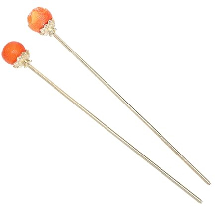 GALPADA Horquillas Cabello Estilo Antiguo 2 Piezas Palillos de Pelo Simulación Naranja Accesorio para Niña Uso Diario Peinado Tradicional