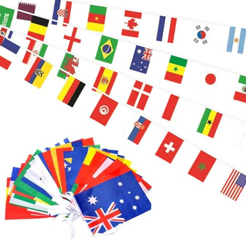 50 Drapeaux du Monde,15 M Fanion Bannière,avec 50 Différents Drapeaux Nationaux,pour Bar,Événements Internationaux Célébration Décorations