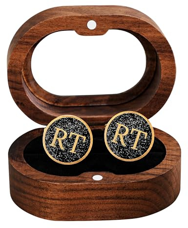 Set de Boutons de Manchette en Laiton Époxy Gravés Personnalisés avec Boîte Cadeau en Noyer, Initiales Nom Personnalisables pour Homme, Cadeau Mariage Témoin Fête des Pères Noël Saint-Valentin Anniver