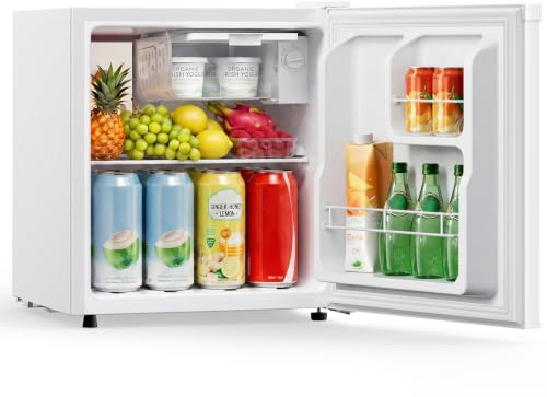 KOMORE Table Top Fridge, 40L Mini Fridge With Chiller Box, White | Adjustable Thermostat & Foot, Removable Shelf, 40dB Low Noise, Energy Efficient Counter Top Fridge for Bedroom, Home, Office
