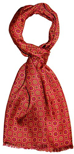 Lorenzo Cana herrscarf 100 % siden i harmoniska färger tryckt dubbelskiktad sidenscarf scarf duk Dandy Style 30 cm x 160 cm – 8920011, röd, 30 x 160 cm
