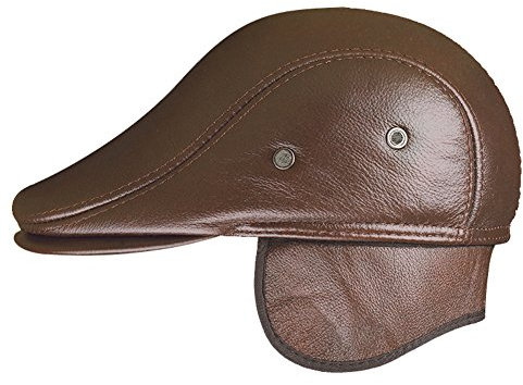 Insun Herren Earflap Cap Leder Fliegermützen Winter Mützen Mit Ohrenschutz Warm Kappe Gelbbraun mit Earflap XXL