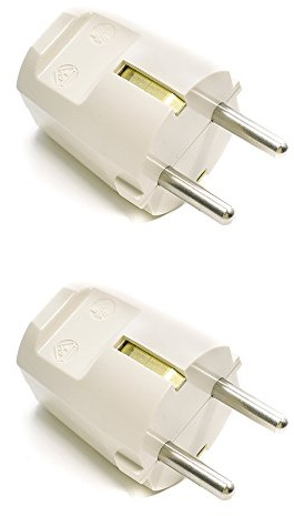 2 Stück | Schuko-Stecker aus Duroplast (Bakelit-Optik), Schutzkontaktstecker, Elfenbein-weiß