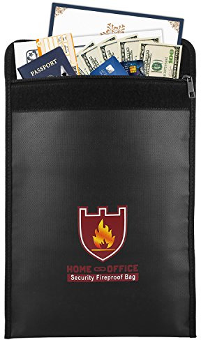 Fireproof Money & Document Bag, MoKo 15 x 11 Fire & Water Resistant Cash & Envelope Holder, Protect Your Valuables, Documents, Money, Jewelry, Zipper Closure for Maximum Protection, Black
