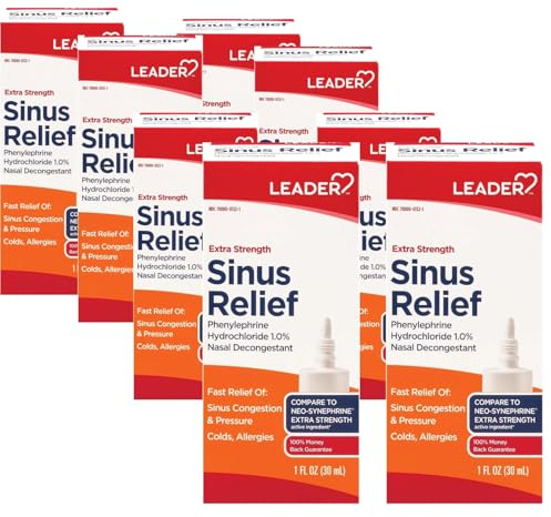 Leader Extra Strength Sinus Relief, Fast-Acting Nasal Decongestant, Sinus Congestion Relief Spray, Cold & Allergy 30 mL Bottle (Pack of 8)