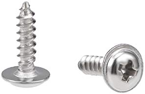 sourcing map 2 x 8 mm selbstschneidende Schrauben, Kreuzschlitz, Flachkopf mit Unterlegscheibe, 304 Edelstahl, Befestigungsschrauben, 50 Stück