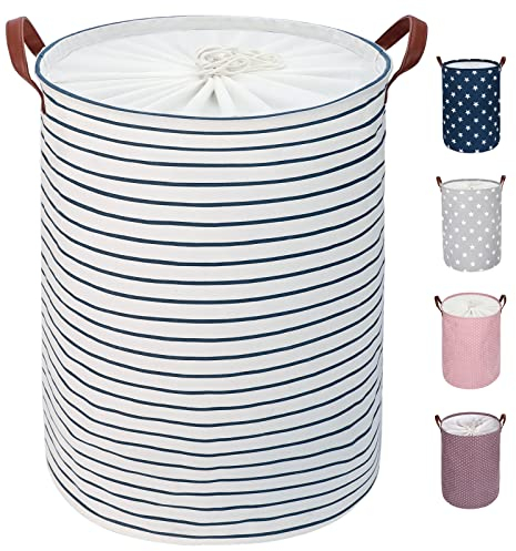 DOKEHOM 18-Inches Faltbare Runde Lagerung Wäschekörbe, Baumwolle (Blau, M) EINWEG